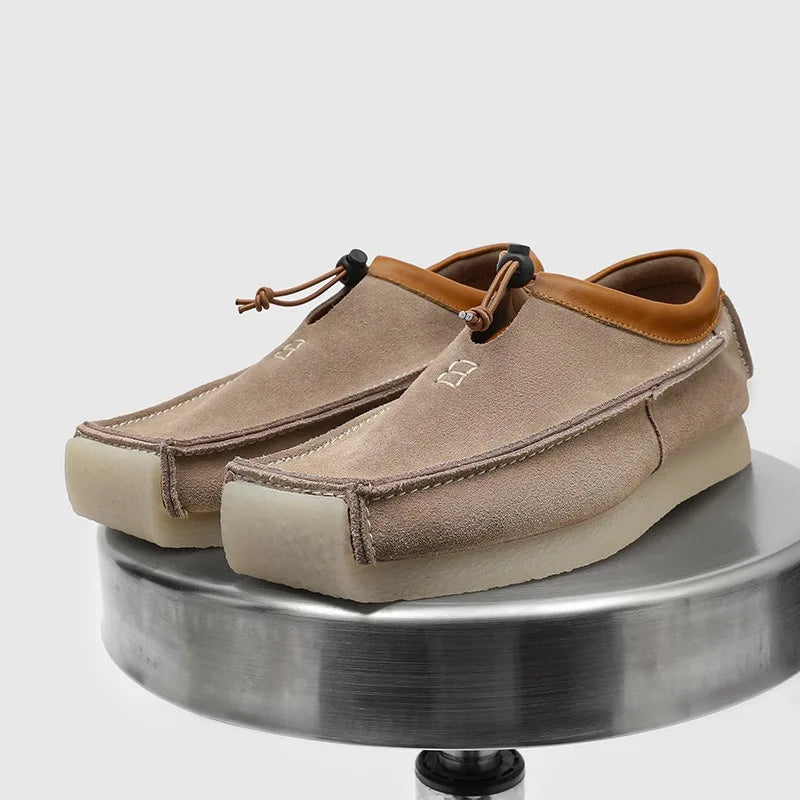 Ansoff men's square toe suede loafers, luxury designer casual sneakers with skateboard-inspired moccasin style, side view.