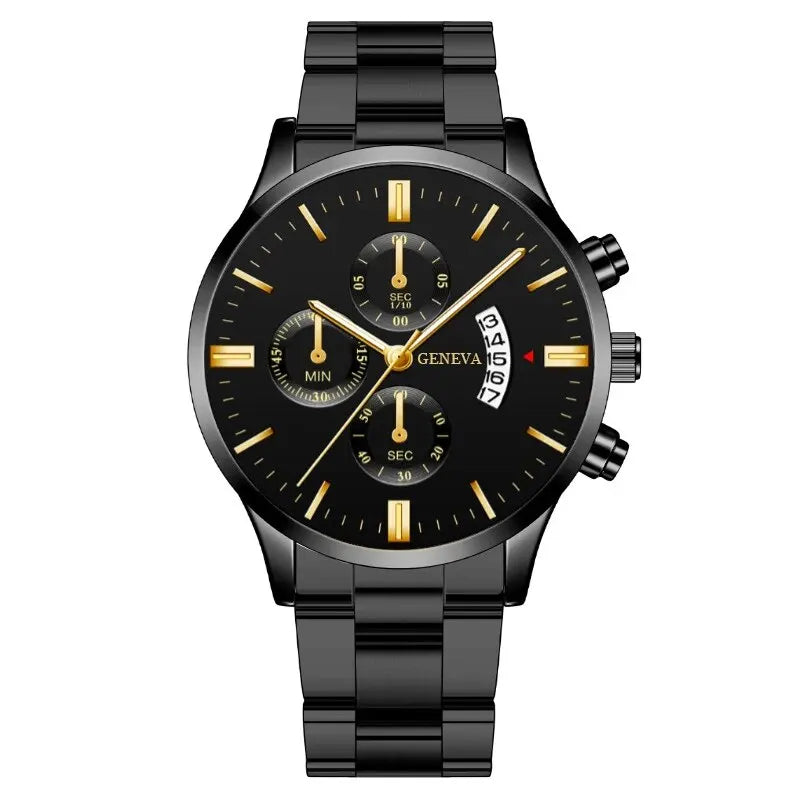 Luxury silver men's stainless steel quartz wrist watch by Ansoff with calendar display, ideal for business and formal occasions.