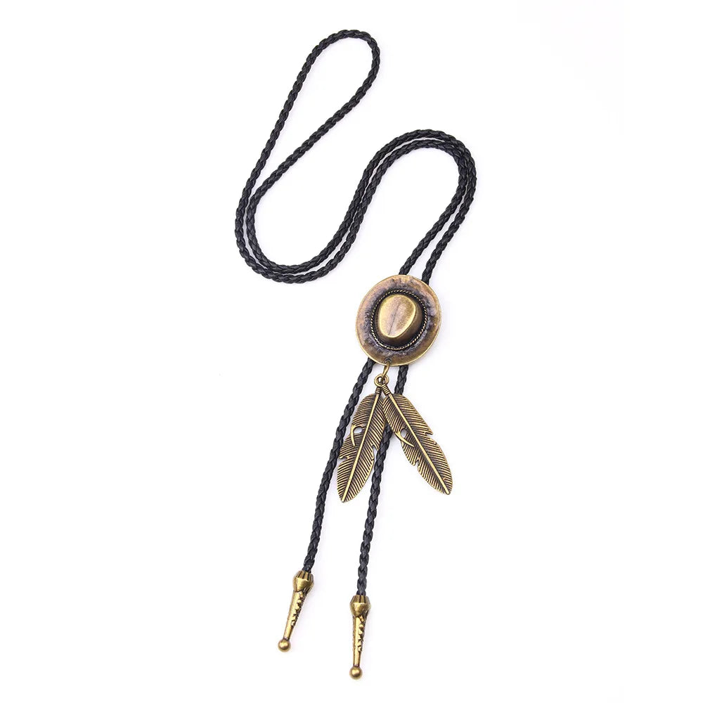 Vintage Cowboy Jazz Hat Alloy mens bolo tie Men Women Leather Rope Long Necklace Sweater Chain shirts Bolo Tie Men Accessories