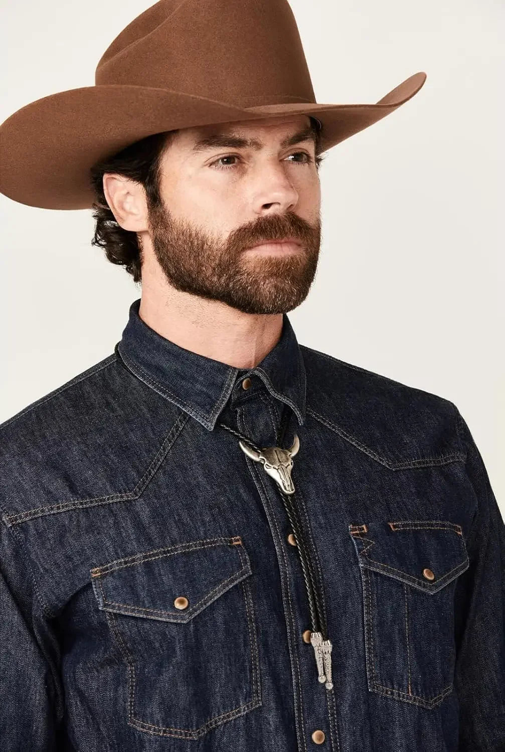 Ansoff adjustable cowboy bolo tie featuring a bull head pendant, faux leather neck strap, suitable for rodeo dance attire