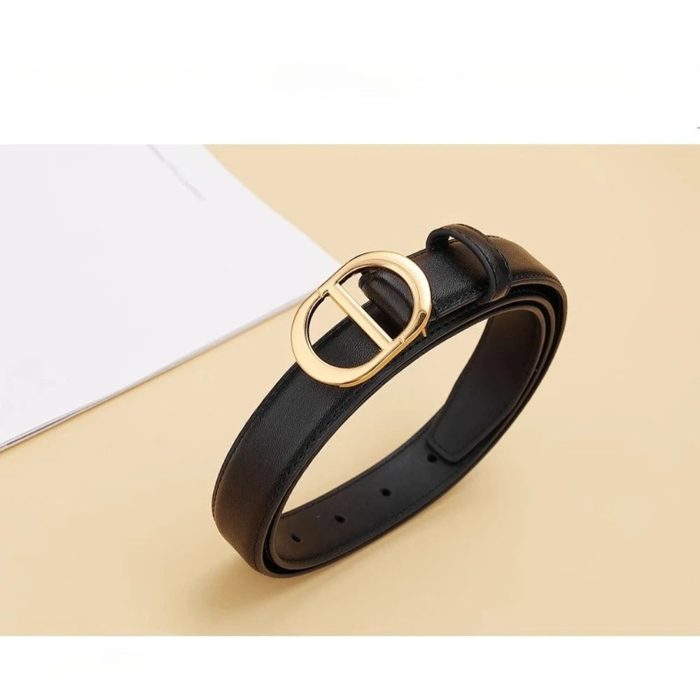 Black leather women's belt by Ansoff featuring a simple, versatile design perfect for jeans and casual outfits.