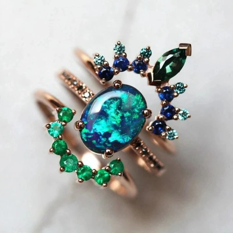 Vintage Elegant Stacked Ancient Ring Set, Women's Festival Party Wedding Banquet Creative Exquisite Jewelry Gifts
