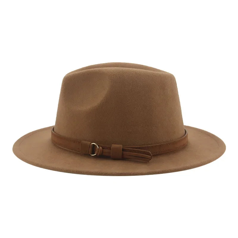 Ansoff men's and women's wide brim fedora hat with a solid color, band belt, suitable for formal winter wear in khaki or black.