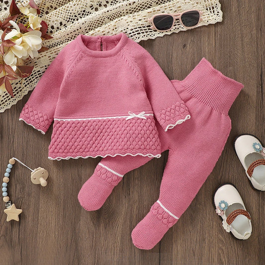 Baby Clothes Set Knit Newborn Girl Sweater Dress +Pants Foot Wrap Warm Fall Infant Top Pullover +Trousers 2pcs Fashion Cute 0-9M