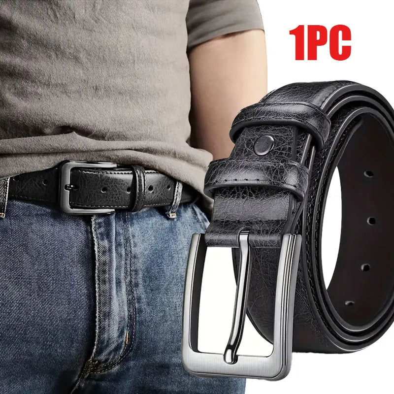 Luxury Men's PU Leather Belt with Metal Pin Buckle High-Quality Designer Waist Strap for Jeans plus Size