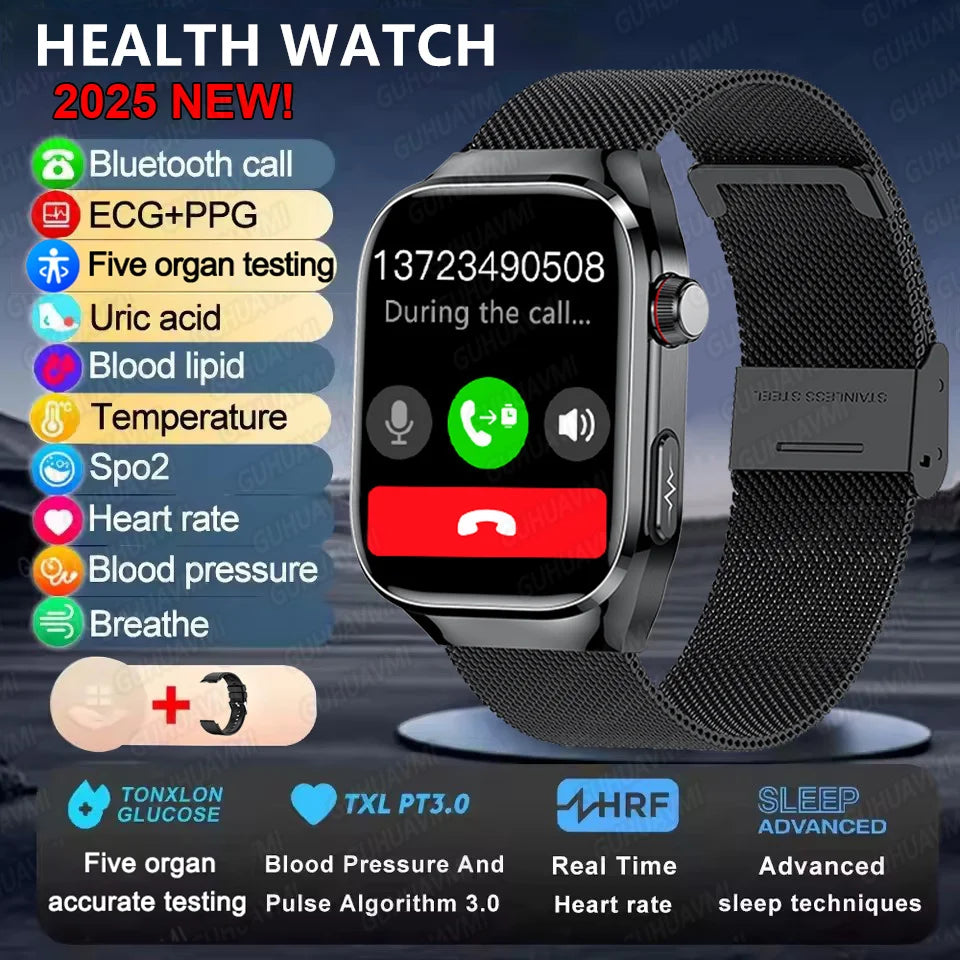 Ansoff 2025 Micro Physical Examination Smart Watch for men with Bluetooth call, uric acid, body fat, and health monitoring features