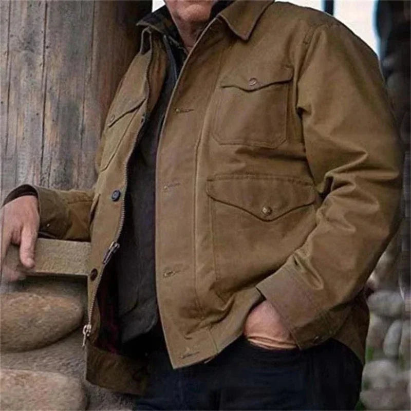 Men's black cotton denim jacket by Ansoff, 5XL cowboy-style jean coat with autumn winter design, casual male outerwear.