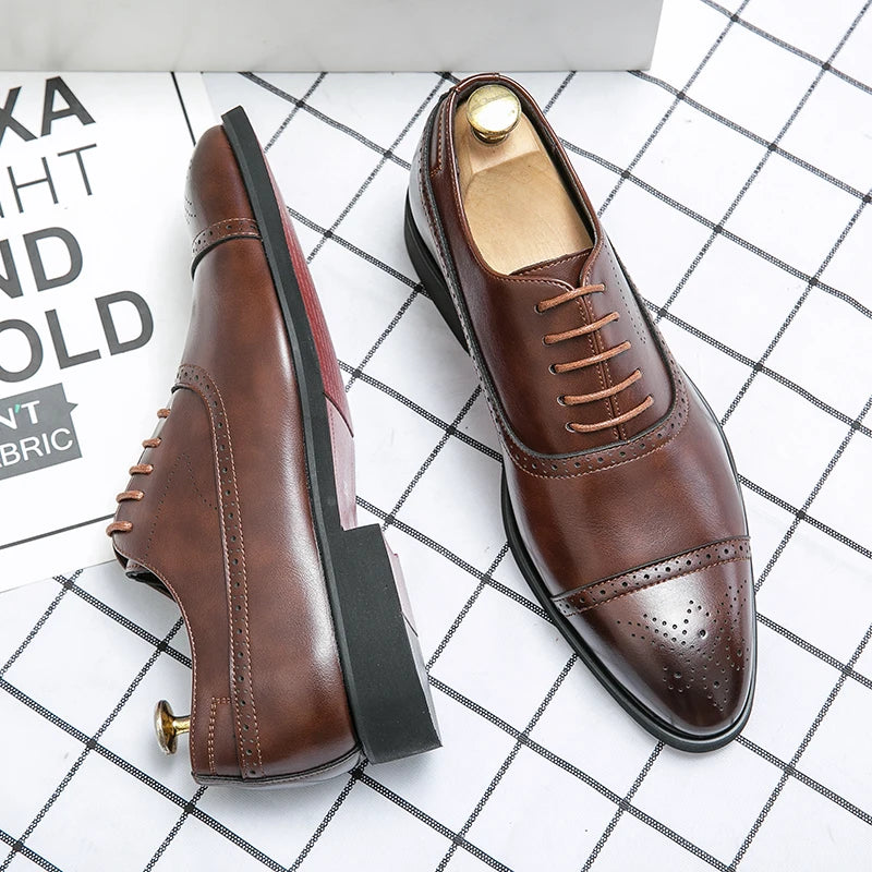 Ansoff men's red sole oxford shoes with carved brogue design, lace-up style, suitable for business, casual, or party wear.