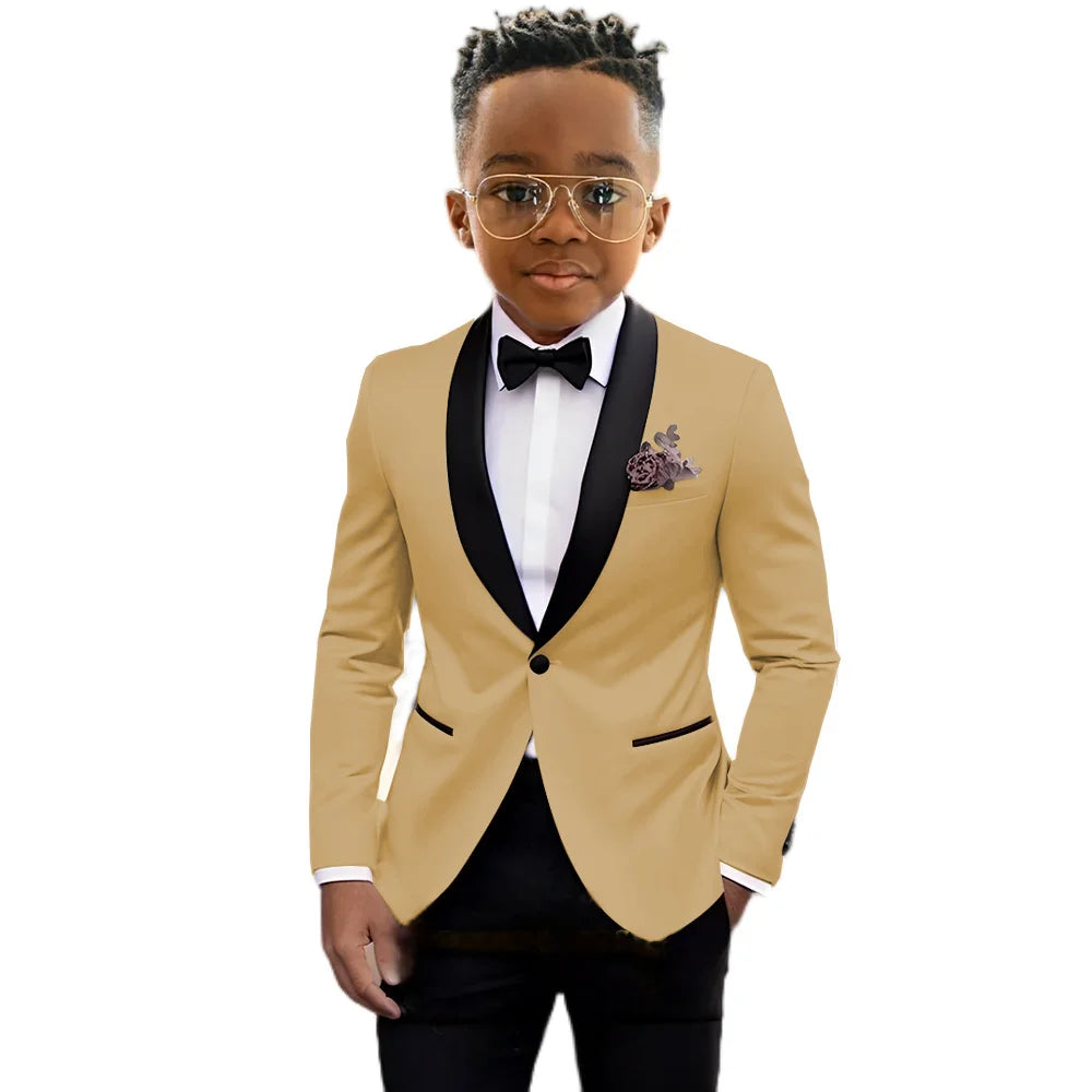 Ansoff boys' slim fit wedding tuxedo with shawl lapel, one button, 2-piece formal suit for children, suitable for weddings and parties.
