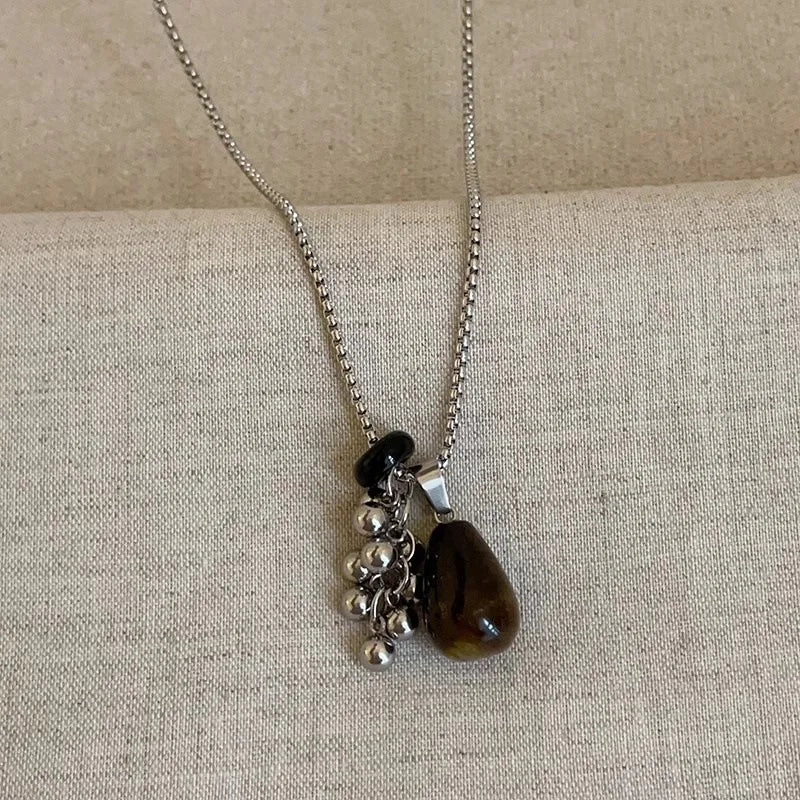 LATS Fashion Spotted Tiger Eye Stone Irregular Pendant Necklace for Women Long Chain Girls Charm Aesthetic Jewelry Accessories - Acros