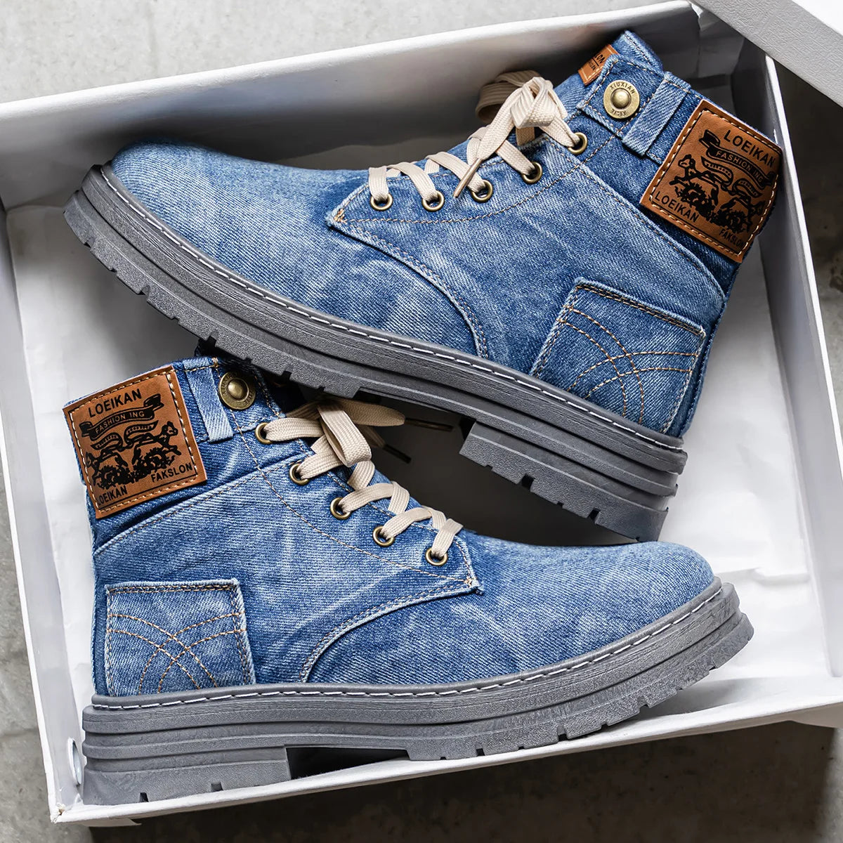Men's Ansoff canvas denim climbing boots with breathable fabric, versatile casual outdoor footwear featuring stylish design and rugged soles.