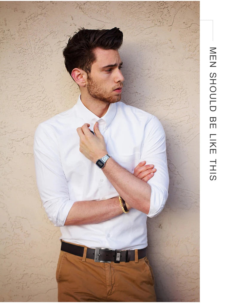 Ansoff men's high-quality leather casual belt with buckle, suitable for jeans, business, and cowboy fashion styles.