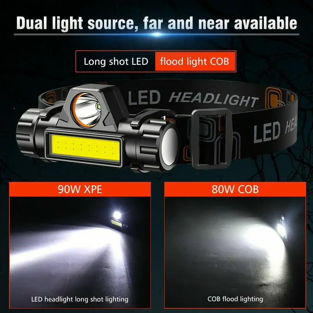1-5PCS Rechargeable COB LED Headlamp Strong Magnetic Powerful Headlight Super Bright Waterproof Head Torch For Outdoor Fishing - Acros