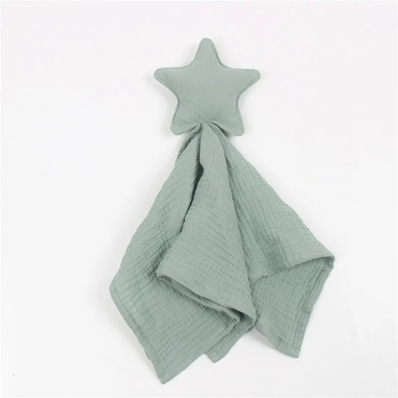 Soft cotton muslin baby security blanket from Ansoff with a plush stuffed animal, designed for newborn comfort and soothing.