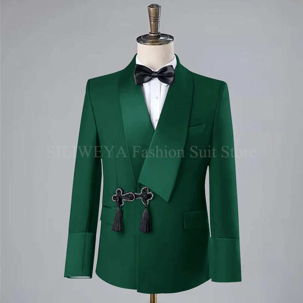 Ansoff men's wedding tuxedo with slim fit blazer and pants, featuring a disc screw thread design, tassel lapel, and single button.