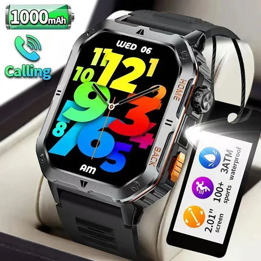 Military 1000mAh Smart Watches for Men 3ATM Waterproof LED Light BT Call Smartwatch Fitness Sports Watch for Woman Android 2026