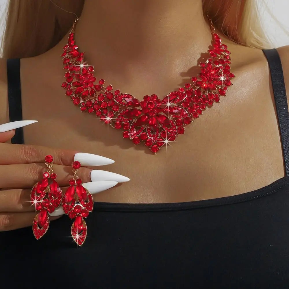Bridal Crystal Rhinestone Jewelry Set Shining Exquisite Necklace Earrings Set Luxury Crystal Necklace Set Women