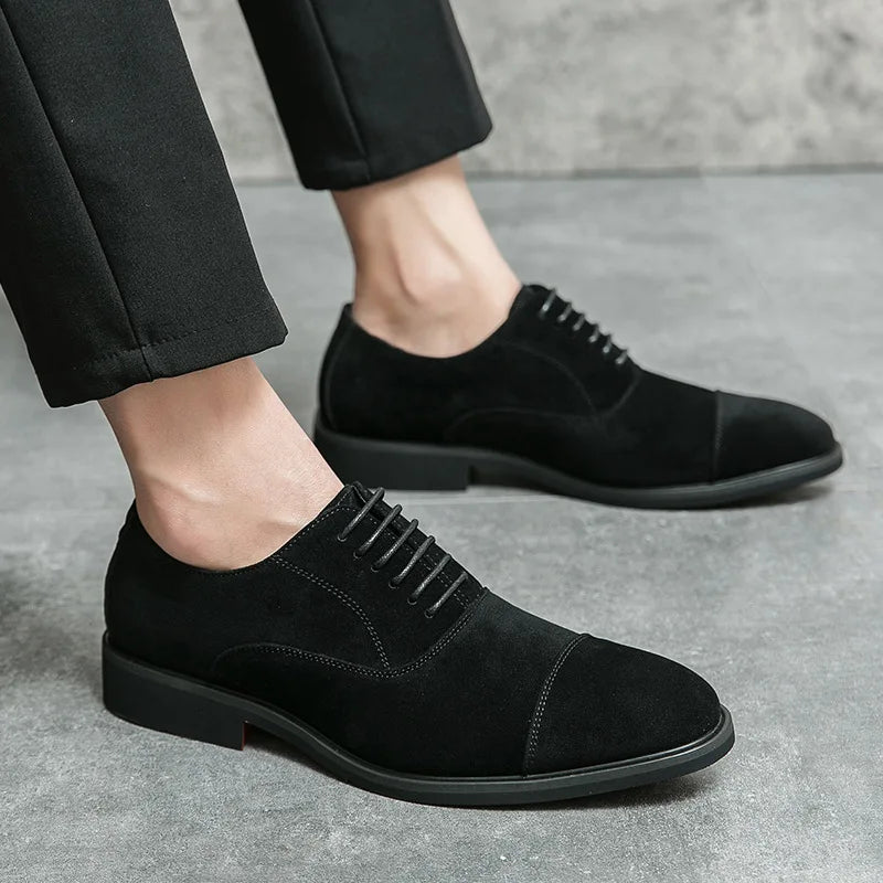 Ansoff men's suede leather dress shoes with pointed toe, lace-up design, suitable for office, wedding, or formal occasions.
