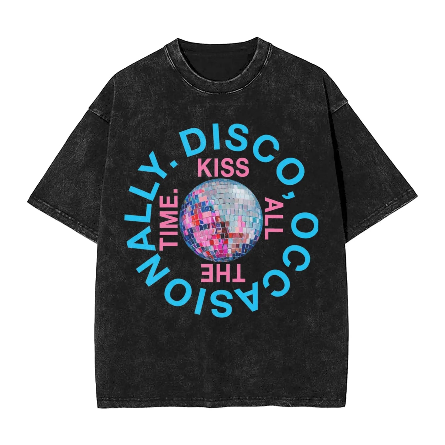 Ansoff Harry Styles Kiss All The Time washed short sleeve streetwear T-shirt, featuring colorful graphic design for men and women.