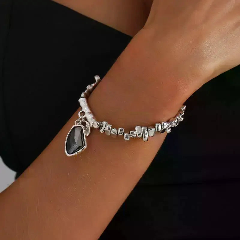 1/2Pcs Fashion Irregular Elegant Cut Crystal Pendant Set Necklace & Bracelet Sparkling Metal Jewelry Gift For Women ﻿