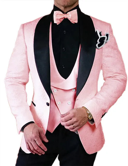 Men's black Italian wedding suit by Ansoff, featuring a 3-piece tuxedo jacket, vest, and pants for groom attire.