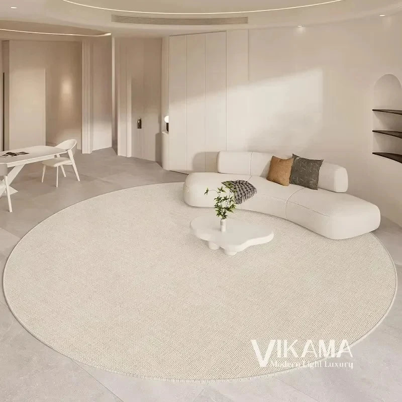 VIKAMA Cream Style Round Living Room Large Carpet Light Luxury Beige Bedroom Rug Creative Design Home Decor Mats NonslipSofa Rug
