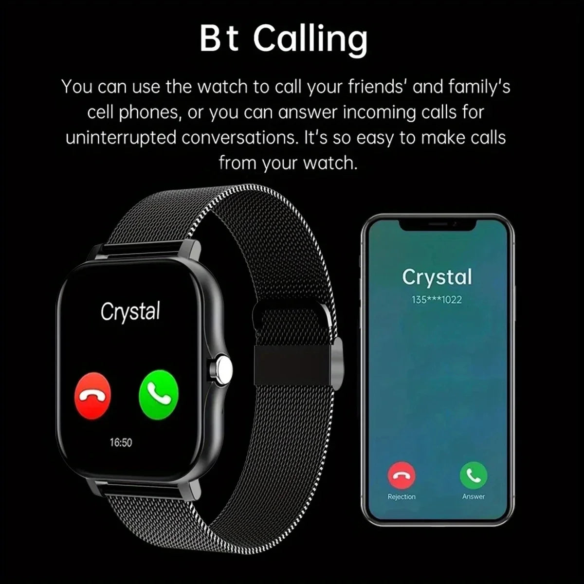 Ansoff 2024 Bluetooth smartwatch for men and women with touch call feature, fitness tracking, waterproof design, suitable for Android and iOS.