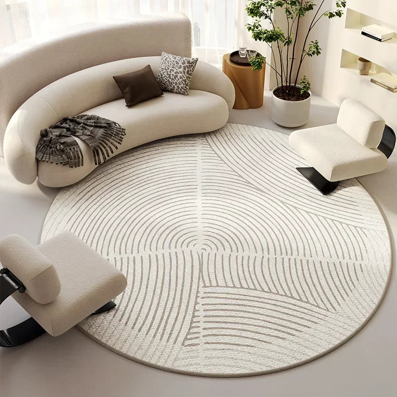 Modern Cream Round Rug, Light Luxury Large Area Carpet for Living Room or Bedroom, Non-Slip Simple Floor Mat for Whole House