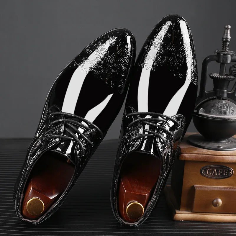 Shoes for Men Casual Business Dress Shoes Lace Up Formal Black Patent Leather Brogue Shoes for Male Wedding Party Office Oxfords - Acros