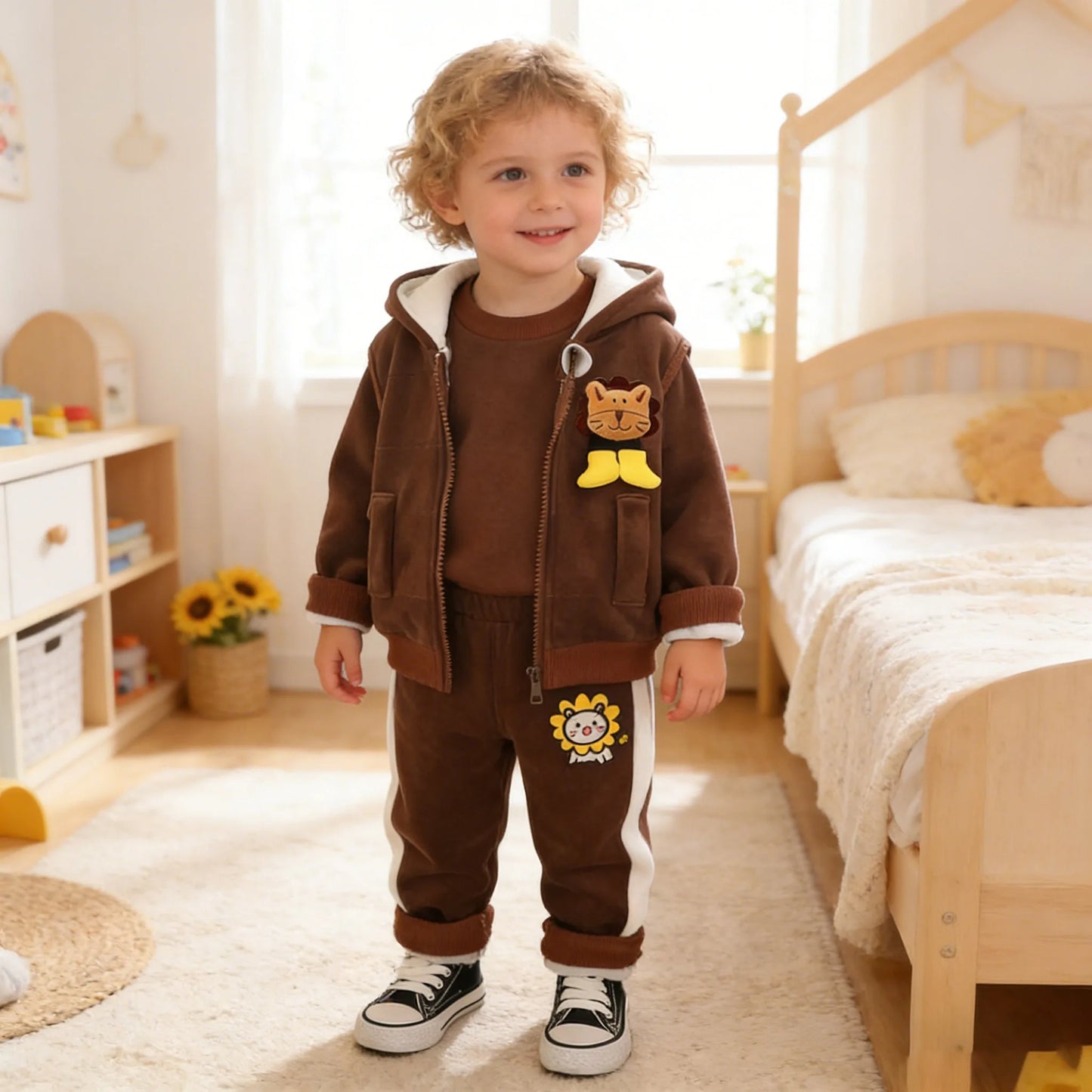 Baby Animal Clothes Sets For Boys Baby Outfits Children Boys Cartoon Lion Hooded Jacket+Top+Pants 3Pcs Set Infant Kid Tracksuits