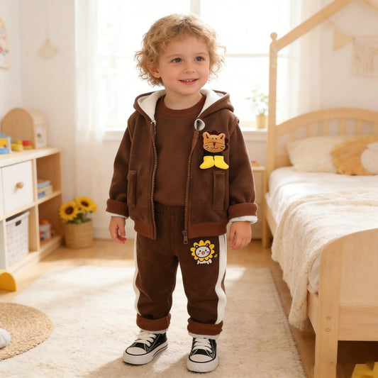 Baby Animal Clothes Sets For Boys Baby Outfits Children Boys Cartoon Lion Hooded Jacket+Top+Pants 3Pcs Set Infant Kid Tracksuits
