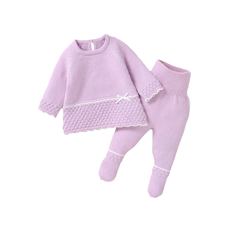 Baby Clothes Set Knit Newborn Girl Sweater Dress +Pants Foot Wrap Warm Fall Infant Top Pullover +Trousers 2pcs Fashion Cute 0-9M