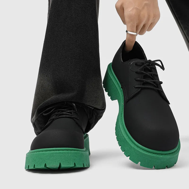 Men's Ansoff derby shoes with platform sole, two-tone leather, round toe, casual elevator footwear with sneakers style