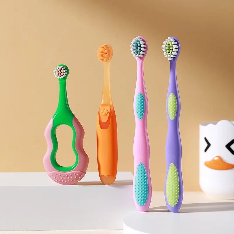 Set of 2 Ansoff antibacterial children's toothbrushes with soft bristles for infants and toddlers aged 0-3-6-9 months.