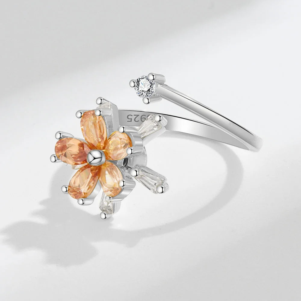 SMJEL Fidget Spinner Ring Anxiety for Women Multiple Crystal Flower Eye Butterfly Animal Ring Rotate Anti Stress Wedding Jewerly