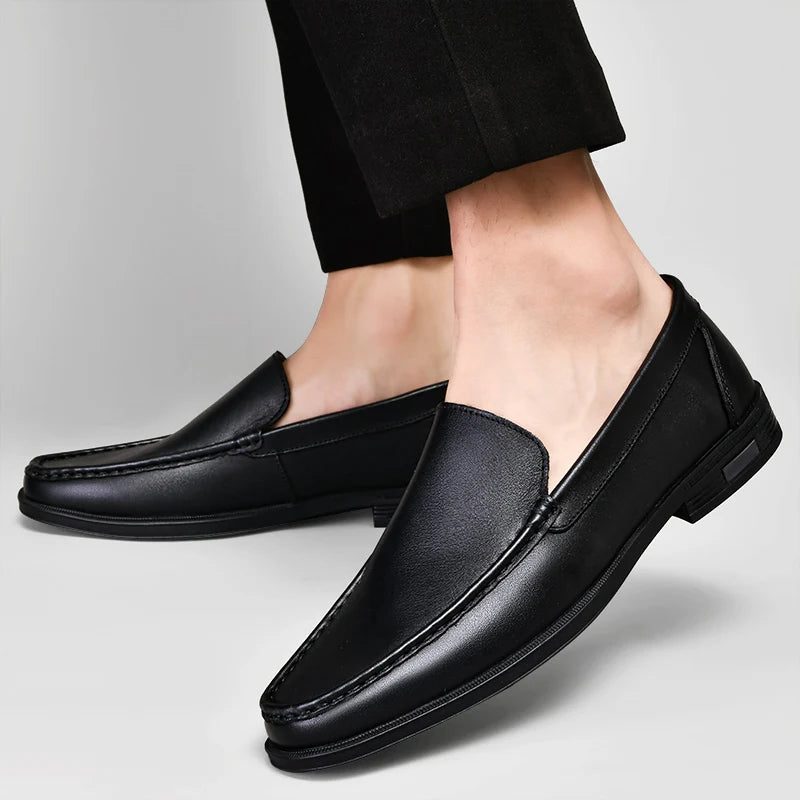 Luxury Brand Business Shoes Classic Brown Leather Shoes Men's Low Heel Loafers Shoes Comfortable and Breathable Wedding Shoes - Acros
