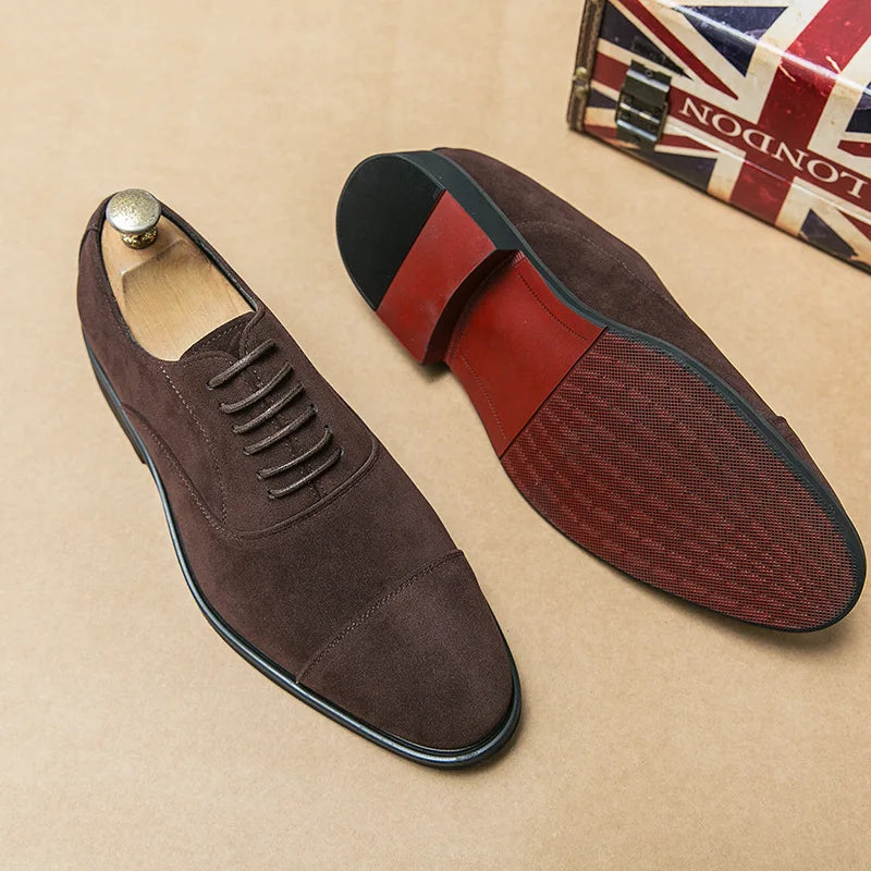 Men's Ansoff suede leather dress shoes with pointed toe, lace-up design, perfect for office, formal, or wedding occasions.