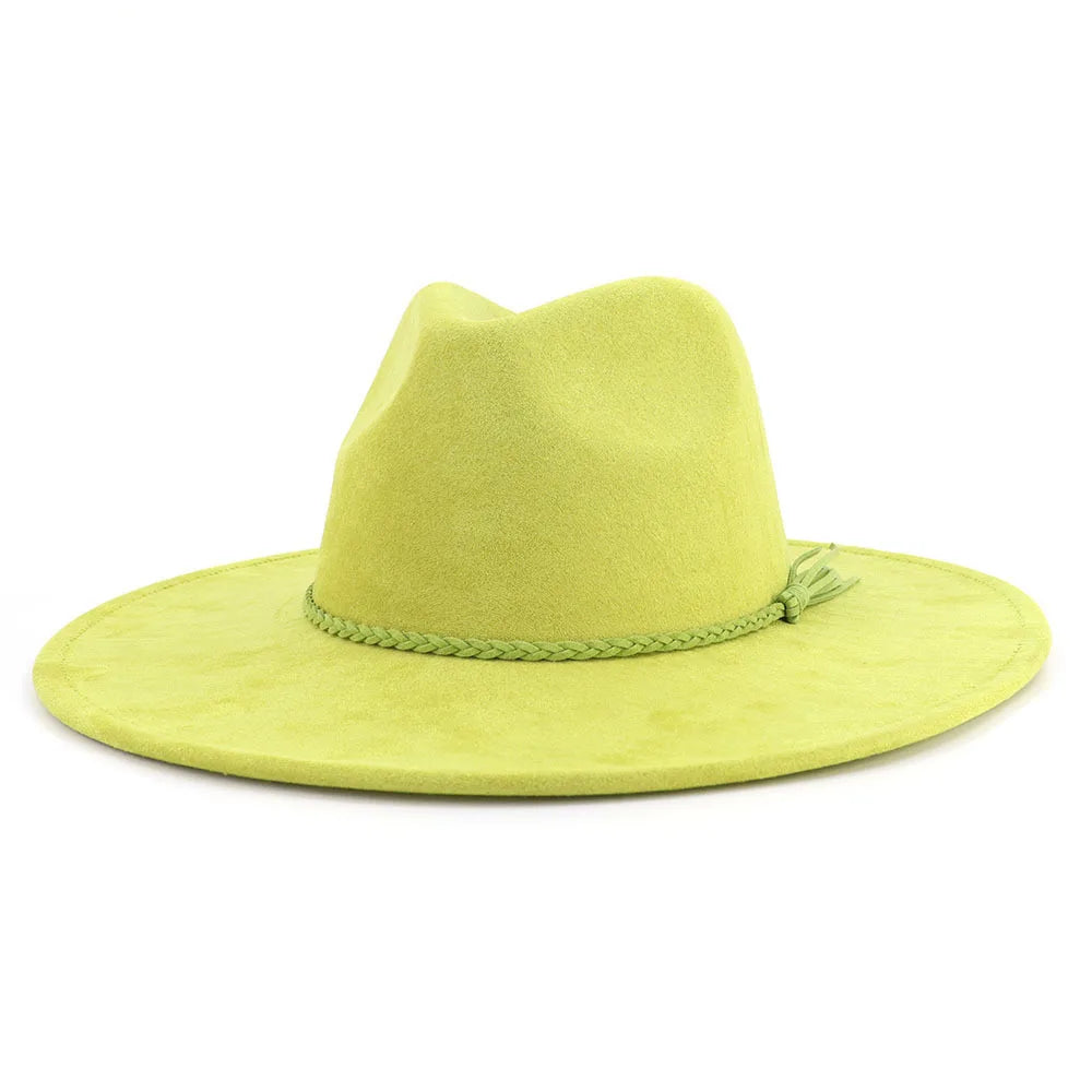 Ansoff Malachite green suede fedora hat with wide brim, suitable for men and women, perfect for autumn and winter fashion.