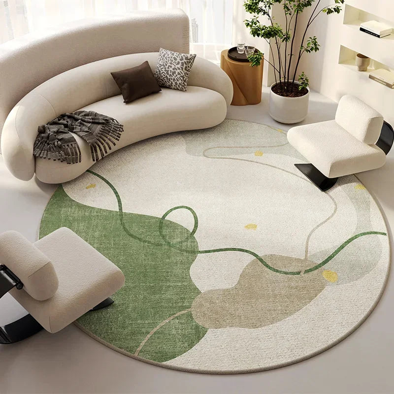 Modern Cream Round Rug, Light Luxury Large Area Carpet for Living Room or Bedroom, Non-Slip Simple Floor Mat for Whole House