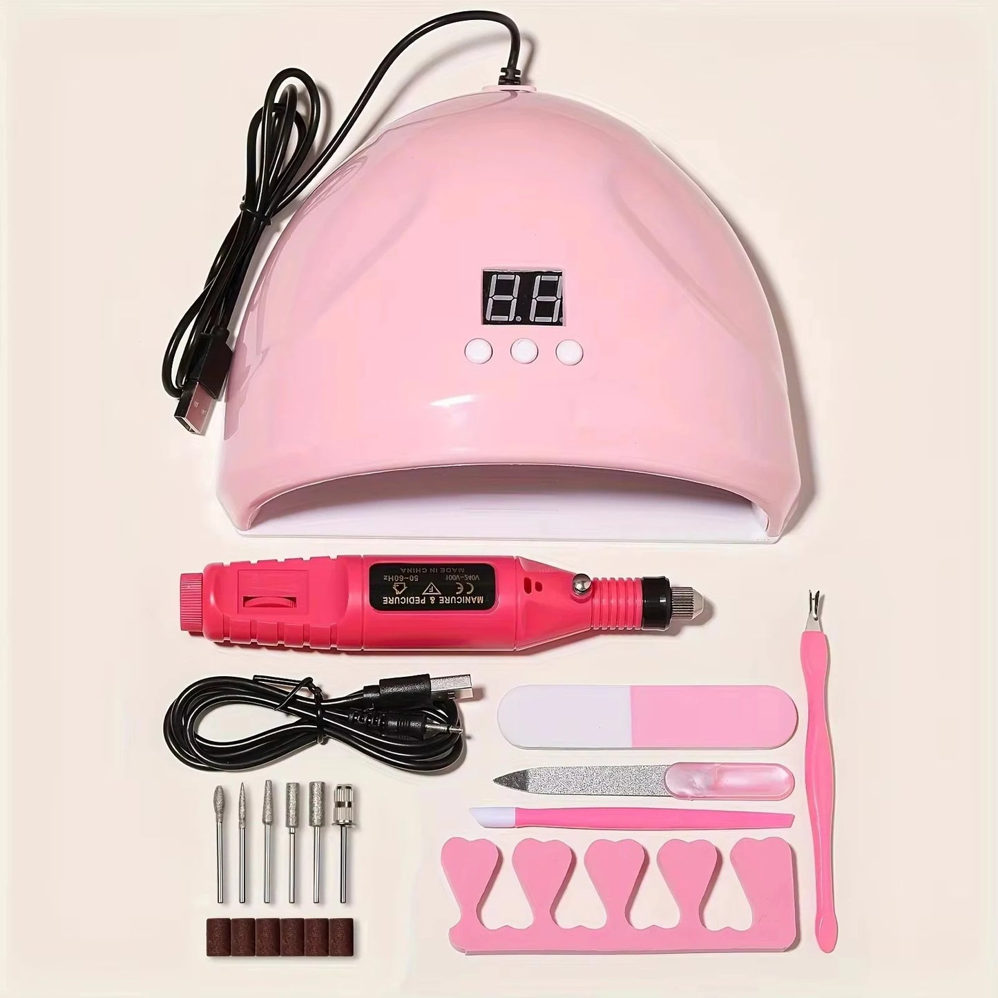 LINMANDA Professional USB Electric Nail Drill Polish File Kit with UV LED Nail Lamp Gel Manicure Dryer Lamp Acrylic Starter Set - Acros