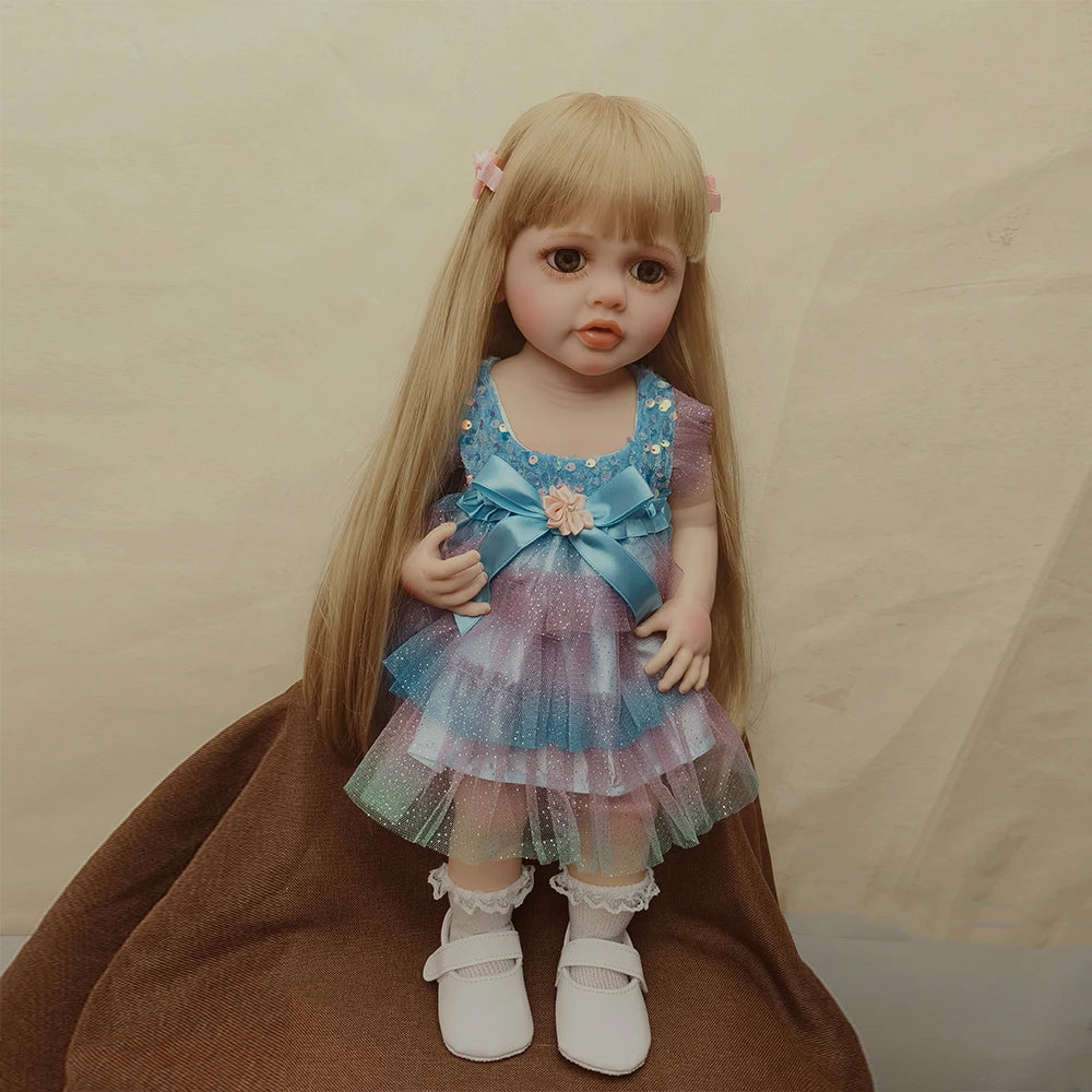 Reborn Baby Doll Betty, 22-inch full silicone vinyl girl doll with lifelike features, cute princess toddler for gift-giving.