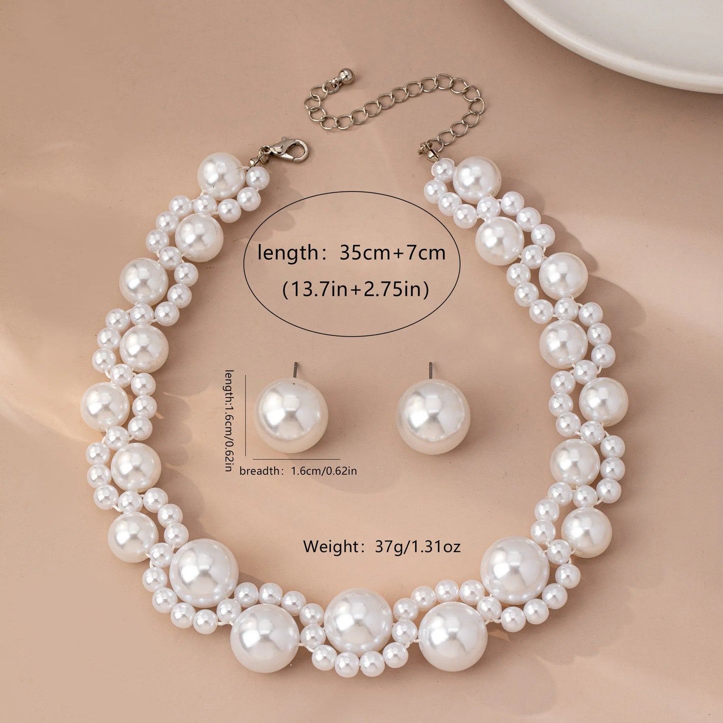 Temperament Pearl Necklace Stud Earrings Necklace Set For Women Girls Banquet Wedding Wear Party Retro Elegant BS054