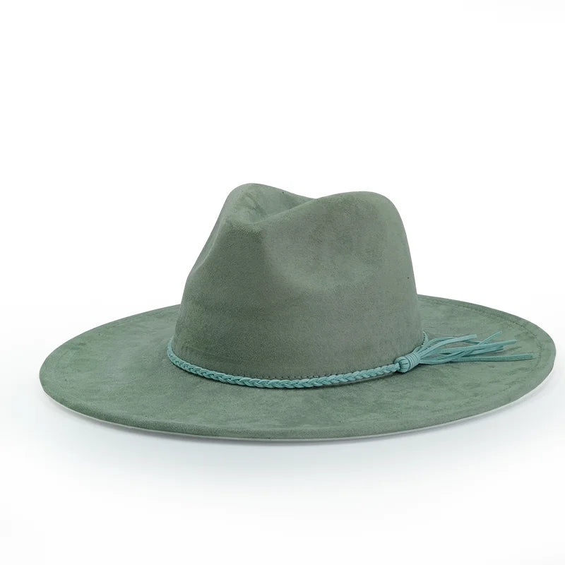 Ansoff Malachite Green suede fedora hat with wide brim, suitable for men and women, perfect for autumn and winter wear.