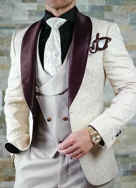 Men's black Italian design wedding tuxedo suit by Ansoff, 3-piece set with coat, vest, and pants for grooms and formal occasions.