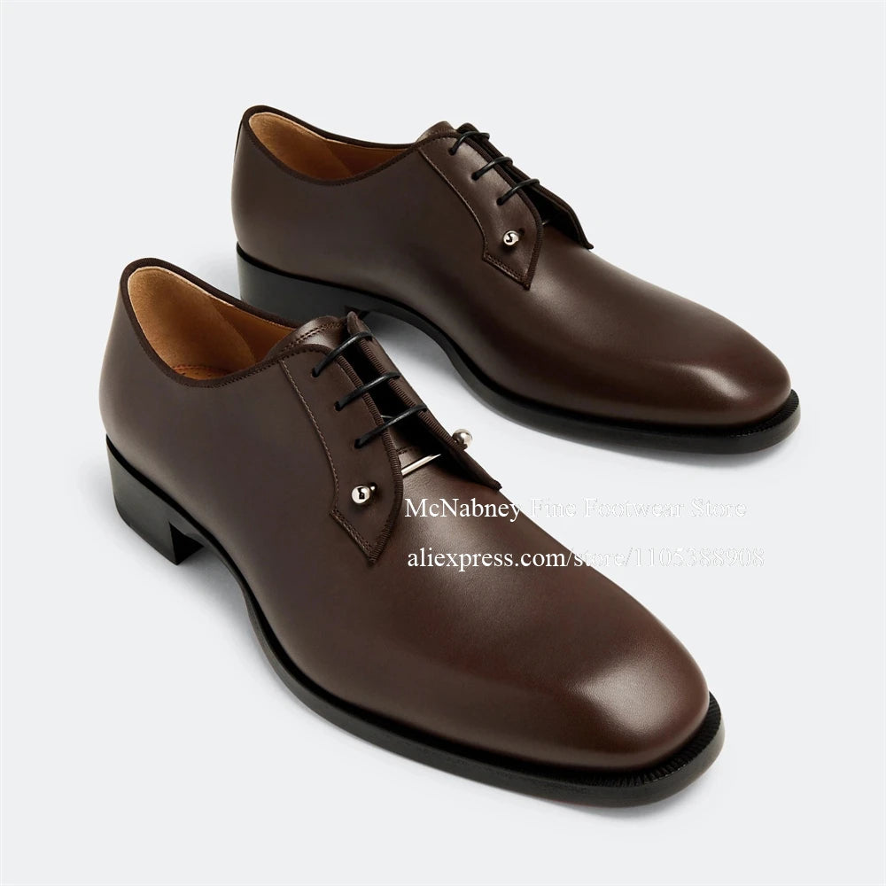 Leather Derbys Dress Shoes Metal Lace Tips Oxfords Square Toe Lace Up Business Wedding Formal Shoes for Men Comfortable Footwear