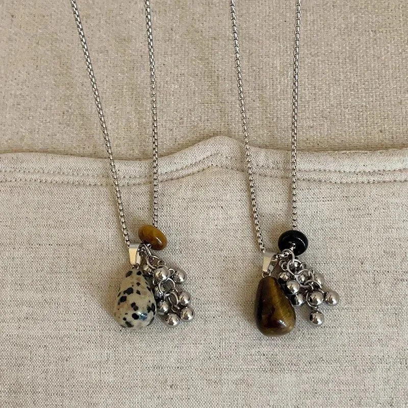 LATS Fashion Spotted Tiger Eye Stone Irregular Pendant Necklace for Women Long Chain Girls Charm Aesthetic Jewelry Accessories - Acros