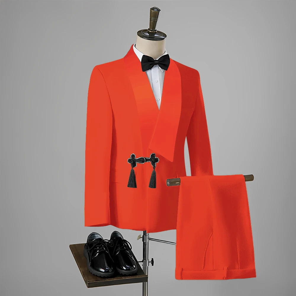 Ansoff men's slim fit wedding tuxedo with tassel lapel, single button blazer and matching pants, perfect for formal occasions.