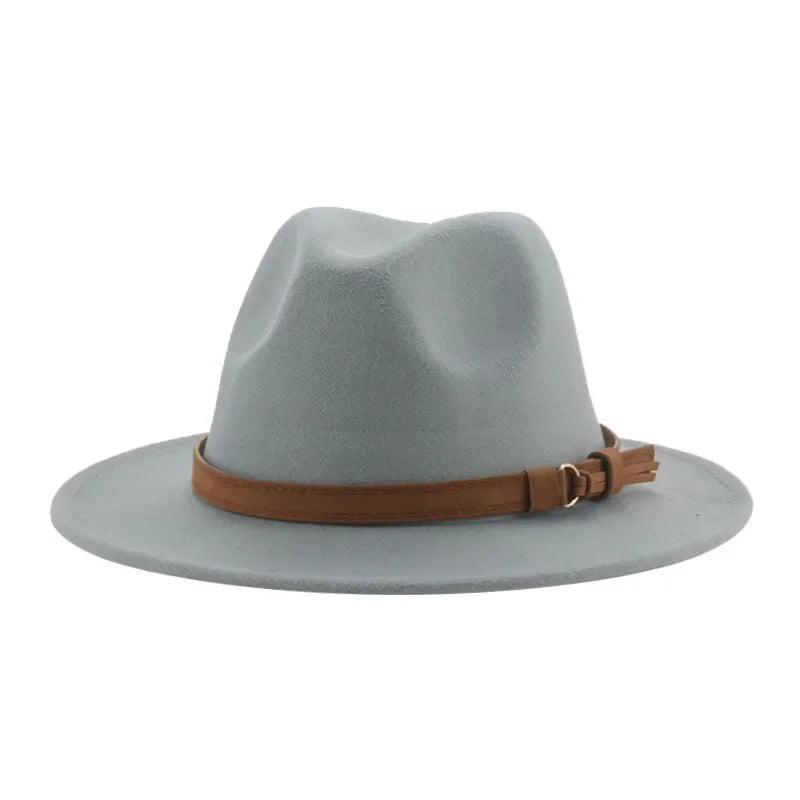 Ansoff unisex fedora hat with wide brim, solid color, band detail, suitable for women and men, in khaki and black for winter.