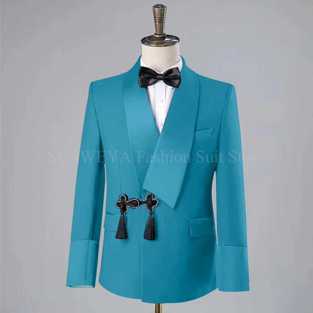 Ansoff men's slim fit wedding tuxedo with disc screw thread lapel, single button blazer, and matching pants, perfect for formal occasions.