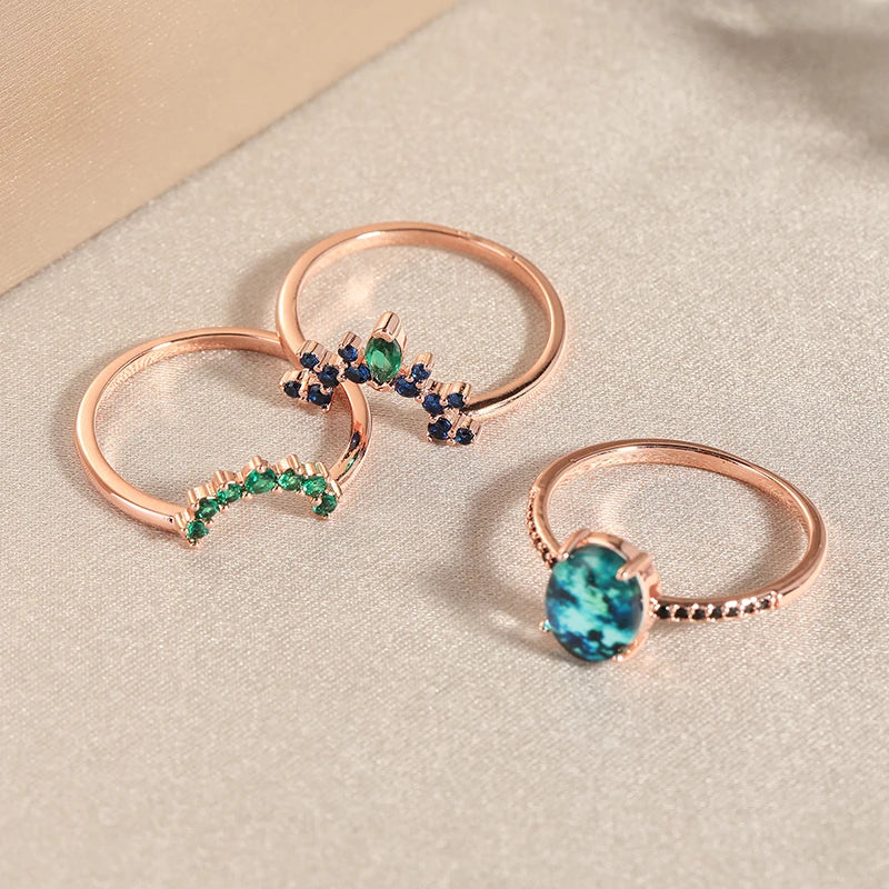 Vintage Elegant Stacked Ancient Ring Set, Women's Festival Party Wedding Banquet Creative Exquisite Jewelry Gifts